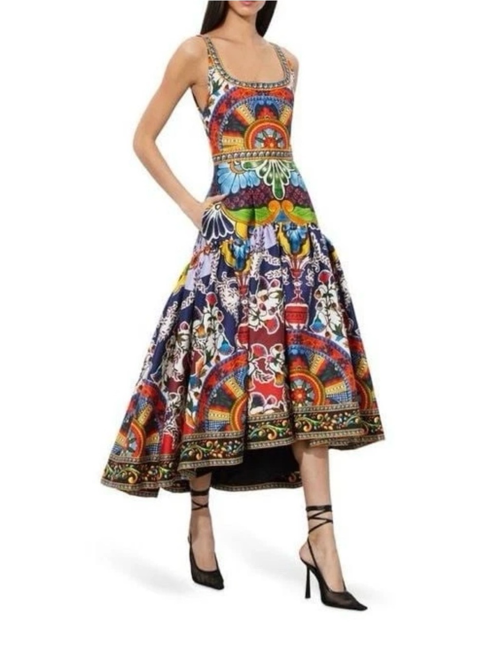 ALICE + OLIVIA DIANA SIZE 0 Multicolor Printed Sleeveless Midi Dress